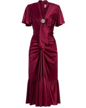 Cinq À Sept Peeta Brooch Ruffled Midi Dress - Red