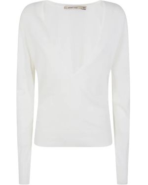 Paloma Wool Omina Ribbed-Trim V-Neck Long-Sleeve Top - White