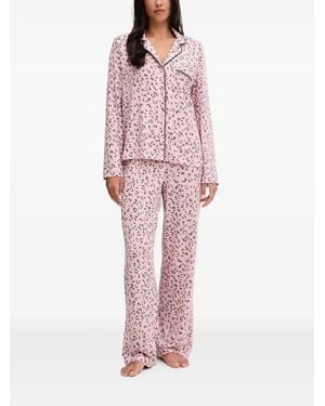 DKNY Buttoned Animal Print Pyjama Set - Pink