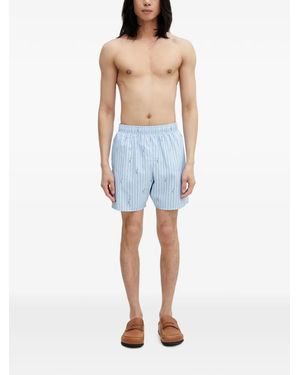 Lacoste Gestreifte Badeshorts Mit Logo-Patch - Blau