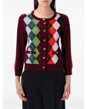 Ganni Argyle Button Cardigan - Red