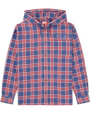 DIESEL Checked Hooded Jacket - Red