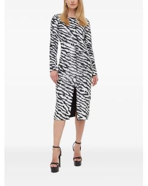 Notes Du Nord Zebra-Print Sequin-Embellished Midi Dress - White