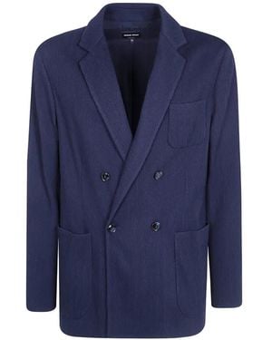 Giorgio Armani Double-Breasted Ribbed Blazer - Blue