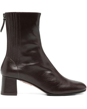 Aquazzura Leather Block-Heel Boots - Brown