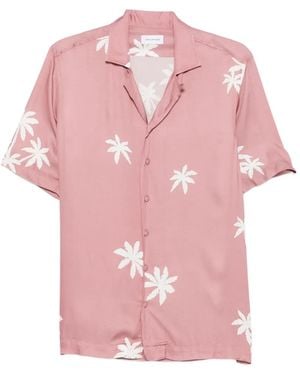 Tagliatore Hawaii Palm-Print Short-Sleeve Shirt - Pink