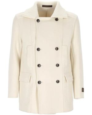 ONTHEBUND Double-Breasted Ribbed-Collar Coat - Natural