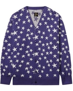 Needles Star-Pattern Buttoned Cardigan - Blue
