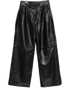R13 Pleated Leather Trousers - Black