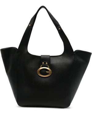 Guess Logo-Plaque Pebbled-Leather Tote Bag - Black