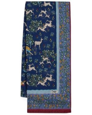 Drake's Animal-Print Wool-Silk Scarf - Blue