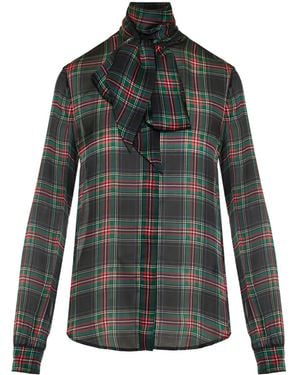Saint Laurent Karierte Bluse mit Fliege - Grau
