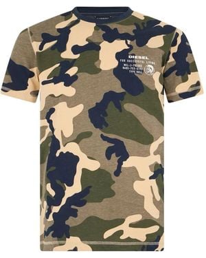 DIESEL Camouflage-Print Cotton T-Shirt - Natural