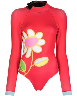 Cynthia Rowley Floral-Print Mock Neck Wetsuit - Red