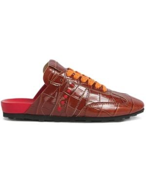 Marni Crown Croc-Effect Leather Softy Soccer Slip-On Sneakers - Red
