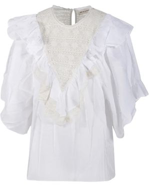 Antik Batik Dolly Ruffled Lace-Panel Blouse - White