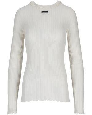 Miu Miu Pull En Maille Nervurée À Volants - White
