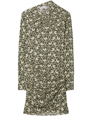 Off-White c/o Virgil Abloh Moon-Print Gathered Asymmetric Dress - Natural