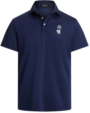 Ralph Lauren Bear-Embroidered Piqué Polo Shirt - Blue