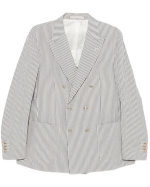 Eleventy Striped Double-Breasted Blazer - Grey