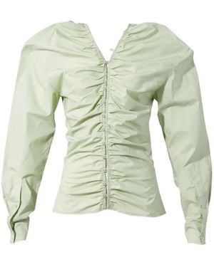 Pushbutton Ruched Button-Up Shirt - Green