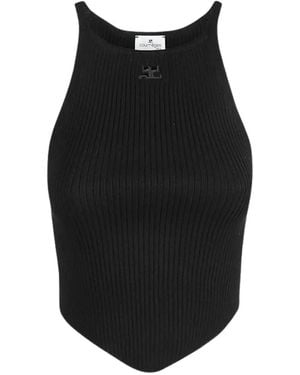 Courreges Pointy Rib-Knit Tank Top - Black