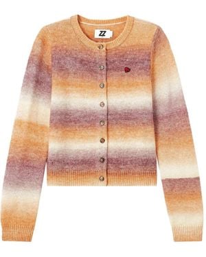 Izzue Ombre-Effect Heart-Patch Cardigan - Pink