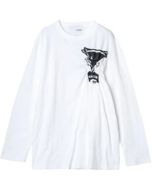 Yoshio Kubo Ghost Track Smocking-Embroidered T-Shirt - White