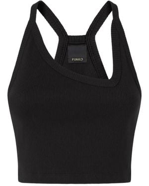 Pinko Asymmetric Ribbed Top - Black