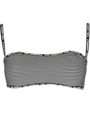 KARL LAGERFELD Gestreepte Bikinitop Met Logoband - Grijs