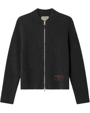 Carrera Ash Ribbed-Knit Zip-Up Sweater - Black