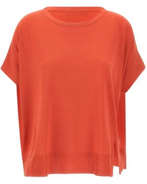 Elena Miro Ribbed Side Slits Sweater - Red