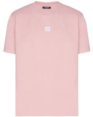 Balmain T-Shirt With Embroidered Logo - Pink