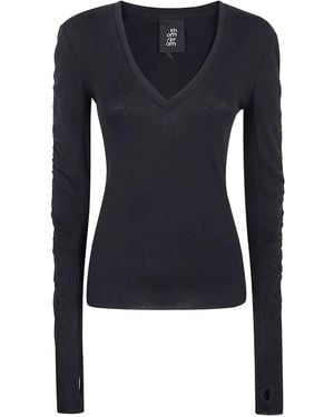 Thom Krom V-Neck Gathered-Sleeve Top - Blue