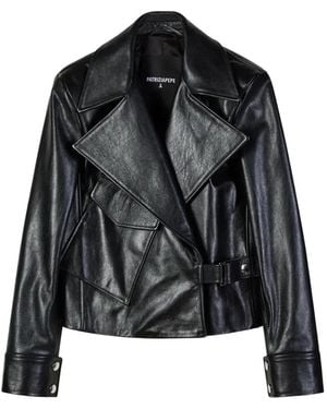Patrizia Pepe Oversized Leather Biker Jacket - Black