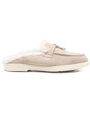 Doucal's Mules con ribete de pelo - Blanco