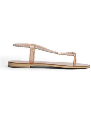 NICOLAS LAINAS Crystal-Embellished Metallic-Finish Sandals - White