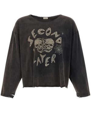 Second/Layer T-Shirt Met Doodskopprint En Lange Mouwen - Zwart