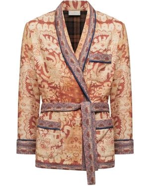 Pierre Louis Mascia Veste Ceinturée À Motif Damas - Pink