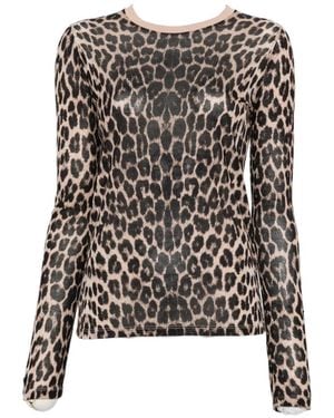 Baserange Leopard-Print Long-Sleeve T-Shirt - Black