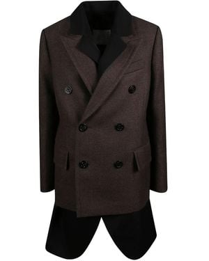 Sacai Double-Breasted Wool Coat - Black