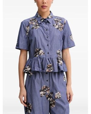 Munthe Camisa Nuriana Con Peplum Y Lentejuelas - Azul