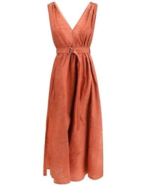 Brunello Cucinelli V-Neck Belted Midi Dress - White