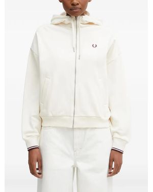Fred Perry Logo-Embroidered Zip-Up Hoodie - White