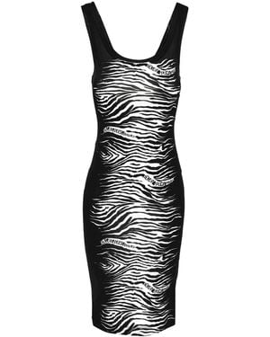 Versace Jeans Couture Zebra-Print Midi Dress - Black