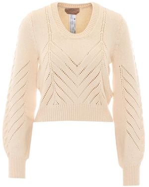 Twinset Cropped Wool Blend Jumper With Chevron Design - White