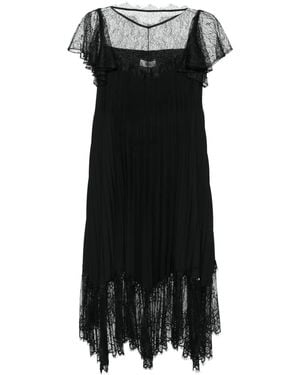 Nissa Lace-Detailed Pleated Midi Dress - Black
