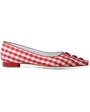 Manolo Blahnik Alexa Gingham Button-Detail Ballet Flats - Pink