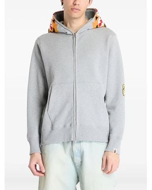 A Bathing Ape Tiger-Embroidered Zip-Up Hoodie - Gray