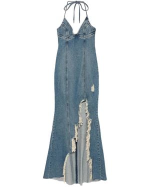 Blumarine Ausgefranstes Neckholder-Jeanskleid - Blau